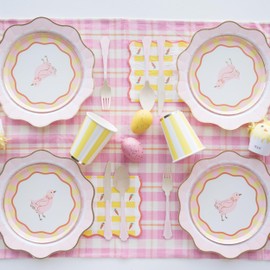 Bonjour Fête Sweet Chick Easter Small Paper Party Plates | Gold Foil | Sturdy Disposable Plates for Easter Gatherings & Holidays | Party Supplies Decorations | Premium 8" Plates, Pack of 8