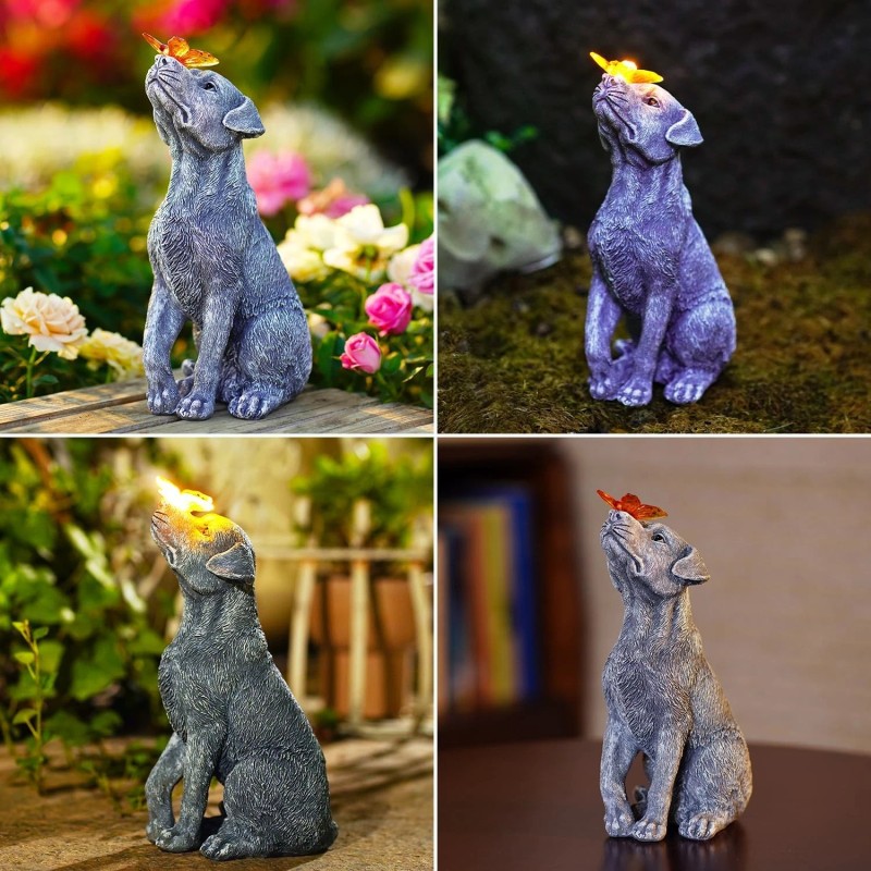 Goodeco Dog Statue with Solar Butterfly - Ideal Gifts for