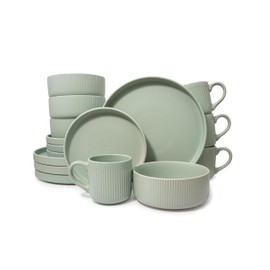 Square House 16 Piece Dinnerware Set Key West (Sea Mint) Plates, Bowls, and Mugs Set for 4