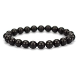 Natural Black Shungite Gemstone 8mm Round Beads Stretch Bracelet 7" Unisex