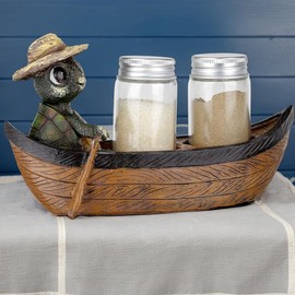 Salt and Pepper Shakers Set with Holder Sea Turtle Boat Figurine for Kitchen,Bar,Restaurant