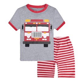 Little Boys Pajamas Short Set Summer Clothes Pjs for Toddler Kids Fire Truck Short Sleeve 100% Cotton 2 Piece Sleepwear Jammies Shirts Size 4