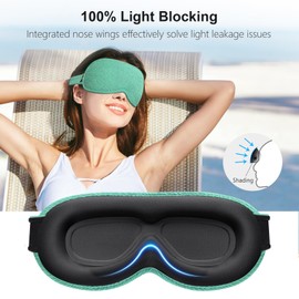 Gritin 100% Blackout Sleep Eye Mask for Women Men,Zero Eye Pressure Sleeping Mask-Ergonomic Design 3D Cutout Eye Movement and Eyelash Friendly Night Blindfold,Ultra Soft&Comfortable for Sleeping-Cyan