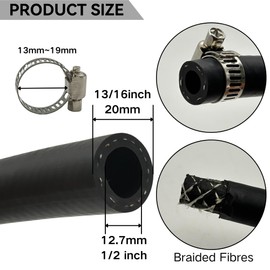 YGQ 1/2 inch ID Fuel Line Hose Braided Gas Hose with 10 Clamps SAE J30R7 4 Feet (1.2M) Rubber Diesel Tubing (12.7mm)