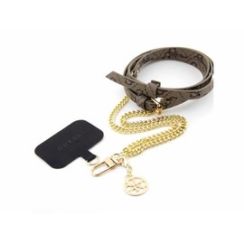 CG MOBILE Guess Detachable Crossbody Strap PU 4G & Chain with Pendant (Gold & Brown)