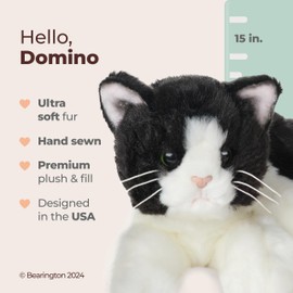 Bearington Collection Domino 15-Inch Tuxedo Cat Plush Toy - Cat Stuffed Animal for Kids - Animal Plush - Stuffed Kitten