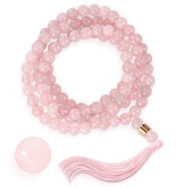 Mala Beads 108 Japamala Necklace with 18K Gold Plated Charm Meditation Necklace with Tassel Women & Men Natural Healing Crystal Jewelry - Buddhist Prayer Bead for Yoga and Spiritual Gift (8 mm)