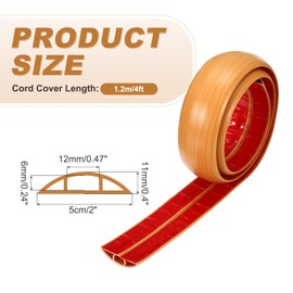 MECCANIXITY Floor Cord Cover 4ft, Extension Cord Hider for Floor Cable Management Wire Covers Protector Prevent Cable Trips 0.47" W x 0.24" H, Yellow Wood