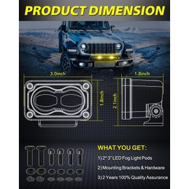 AKD Part 3 Inch Yellow LED Fog Lights 40W CREE LED Pods Cut-Off Low Beam Mini Light Pods Yellow Small Offroad Lights Fog Lights 2 Packs for Truck Pickup Motorcycle Dirt Bike SUV UTV ATV