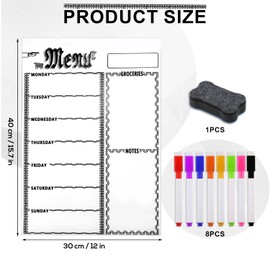 Weekly Menu Board Dry Erase, 12X15.7inch Magnetic Meal Planner for Refrigerator Dry Erase Magnetic Menu Board for Fridge Meal Planner Magnet Grocery List and Notepad for Kitchen Refrigerator (White)