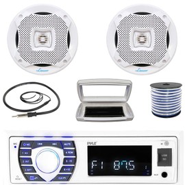 Pyle-Lanzar Pyle Single-DIN Bluetooth Marine MP3 Radio, 2x 6.5” 400W Max Full-Range Speakers