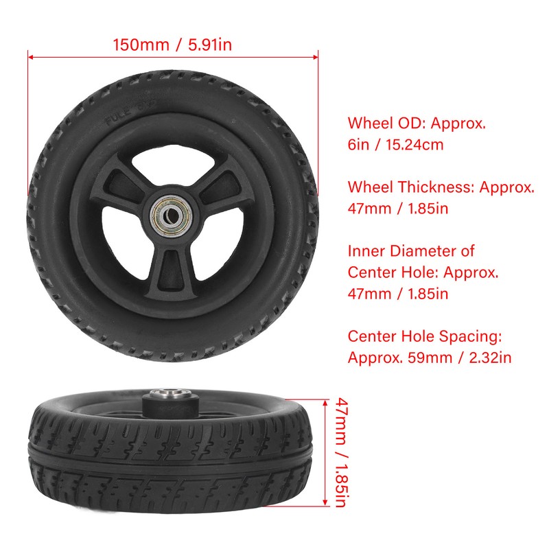 6in Wheelchair Wheel PU Non Slip Wear Resistant Strong Bearing