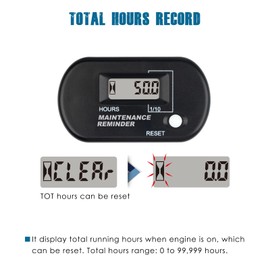 Runleader Digital Inductive Hour Meter,Maintenance Reminder for ZTR Lawn Mower Portable Generator Air Compressor Snowmobile ATV Outboards Motor Dirtbike Motorcycle and Gas Powered Device. (Black)