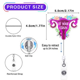 at Your Cervix Uterus Badge Reel Retractable for Labor and Delivery Nurse, Midwife, OB Nurse & Medical Worker | Funny Ovaries OB/GYN Badge Holder with Alligator Clip & 24” Durable Nylon Cord | Acrylic