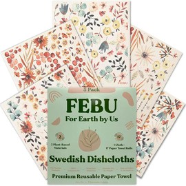 FEBU Swedish Dishcloths for Kitchen & Cleaning | 5 Pack Washable, Reusable Paper Towels  | Non-Scratch Cotton & Cellulose Sponge Cloths | No Odor, Biodegradable, Swedish Wipes:_Watercolor Floral
