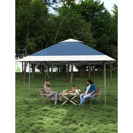 13x13FT Outdoor Pop Up Canopy Gazebo Instant Tent, 3 Adjustable Heights, Quick Setup, Foldable Tent Sun Shelter with Wheeled Bag, for Patio, Garden, Backyard, Party, Beach (Blue &Gray)