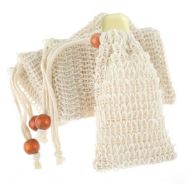 Soap Pouch 4-Pack, Cotton Soap Bags, Natural Sisal Soap Saver, Travel Essential Soap Bags, Plastic-Free Soap Net, Soap Saver Bag with Mesh, Foaming and Drying The Soap, Massage, Peeling, 5.5*3.34 in