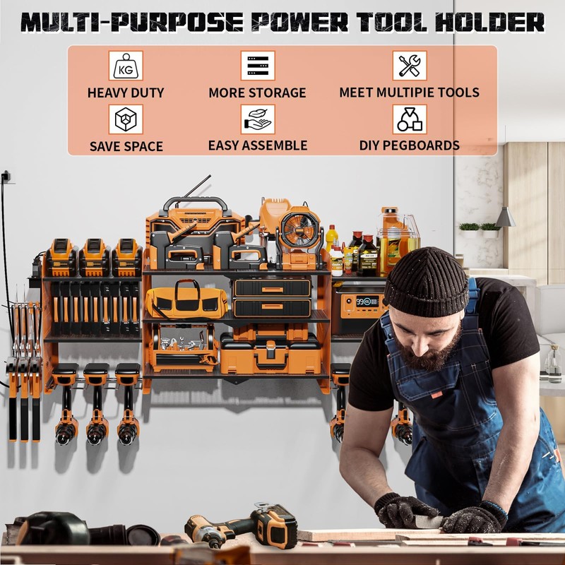 45" Large Power Tool Organizer Wall Mount with Charging Station