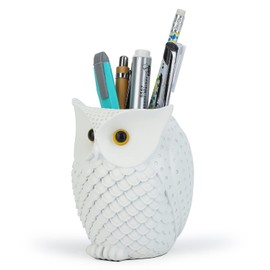HDMbigmi Owl Pen Holder Makeup Brush Holder Resin Desk Organizer for Office,School and Home (White)
