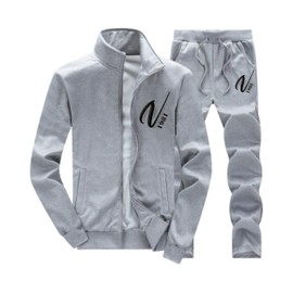 Benke Men's Jersey Top and Bottom Set, Sweatshirt, Spring Clothing, Long Sleeve, Loungewear, Sportswear (Gray, XL)