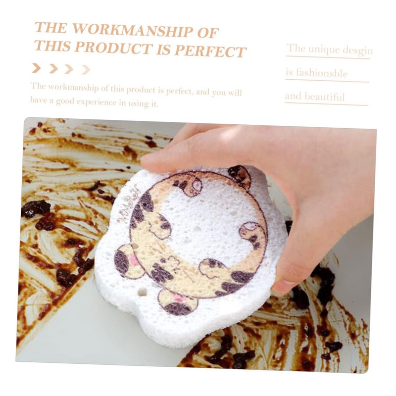 KOMBIUDA 4pcs Cartoon Animals Kitchen Cleaning Sponge Wood Pulp Dish