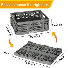 HWQBany Crates for Storage, 16L Folding Crate, Milk Crate, Collapsible Plastic Storage Baskets for Organizing, Collapsible Storage Crate for Home Kitchen Bedroom Bathroom Office, Gray, Pack of 3