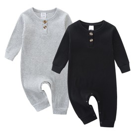 Little Brother Newborn Outfit 2 Pack Long Sleeve Snap Closure Ribbed Romper 0-3