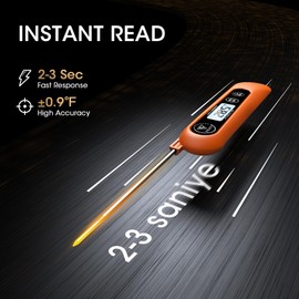 DOQAUS Meat Thermometers, 3S Instant Read Food Thermometer, Accurate Meat Thermometer Probe With Backlight, Foldable Long Probe, Auto On/Off, Cooking Thermometers for Kitchen, BBQ, Water, Milk, Orange