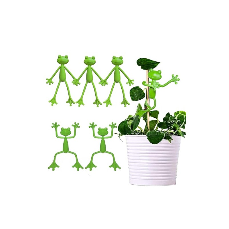 Cute Frog Plant Support Clips - 5Pcs Plant Stand Set