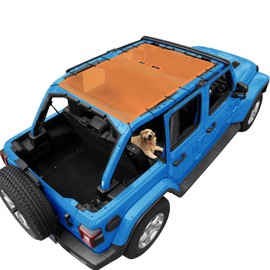 Coverspec JL Top Sun Shade Roof Compatible with Jeep Wrangler 2 or 4 Door 2018 to 2023 Sunshade Sunroof Cover Blocks UV Wind Noise Orange Mesh for Full Length