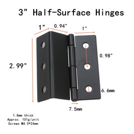 Tsnamay 6Pcs 3" Half-Surface Hinges Chest Hinges,1.8mm Thickness Bending Black Hinge Semi-Concealed Three Fold Retro Hinges
