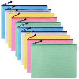 10X Zip Wallets – Plastic Wallet Document Folder Zip Lock Bags Plastic Pockets Zipper File Wallet for School Office Homework Travel Storage Bags Multi Colors (10X A6)