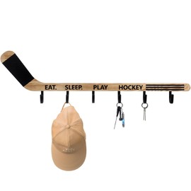 Leinuosen Wood Hockey Stick Wall Mounted Coat Rack with 4 Hooks, Wall Decoration, Wooden Coat Hooks for Hanging Clothes, Towels, Backpacks, Keys