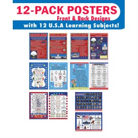 Creanoso US National Symbols Educational Learning Posters for Kids Bulk Set (12-Pack) - Premium Buy Bulk Pack Quality Teaching Guide for Homeschool Nursery Kindergarten Classroom