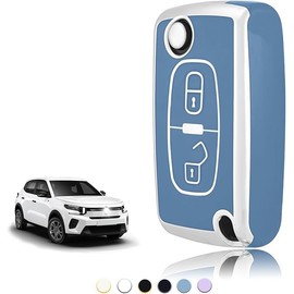 TOOMUME Key Cover TPU Car Key Case Fits Peugeot 207 CC 308 SW 607 Expert Partner Tepee Citroen C4 C3 Picasso Berlingo Fiat Scudo, Key Cover Protection Key Shell - Flip Key