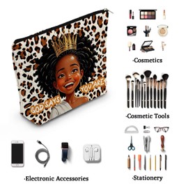 YULUENZE African American Lady Makeup Bag Cute Small Canvas Organizer Bag with Zipper Cheetah Pattern God Says You Are Cosmetic Bag Aesthetic Birthday Present for Black Women Sisters Friends