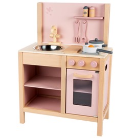 Label Label: Wooden Kitchen Play Set - Pink - Standing Appliance Toy, Cooking & Food Accessories, Storage-Oven-Sink, Pretend Play Station, Kids Age 3+