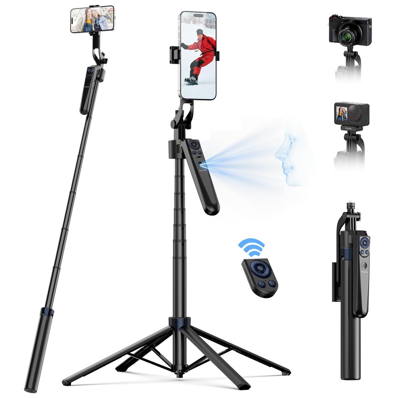 TELESIN 63" Smart Auto-Face Tracking Tripod with 360° Rotation, Remote