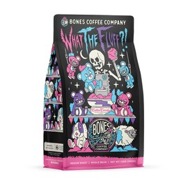 Bones Coffee Company What the Fluff?! Berry Cotton Candy Ground Coffee Beans, Low Acid Flavored Coffee, Made with Arabica Coffee Beans, Medium Roast Gourmet Coffee (12 oz)