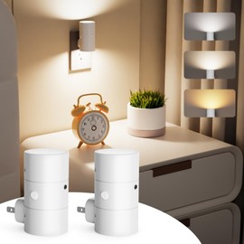 VOLISUN Night Lights Plug into Wall, Dimmable LED Nightlight with Dusk to Dawn Light Sensor, 0-100LM Adjustable Brightness, 3 Color Temperatures, Compact Size, 2 Pack for Hallway, Bathroom White