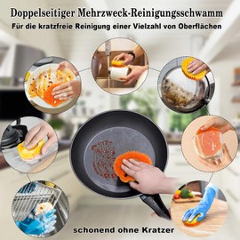 Pack of 5 Temperature Dishwashing Sponge, Double-Sided Scourer, Kitchen Sponges, Cleaning Sponge with Container, Non-Scratching Dirt Eraser, Cleaning Sponge for Kitchen, Tableware, Oven