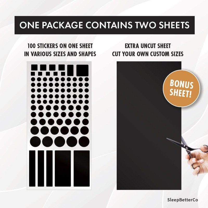 SleepBetterCo Blackout Stickers - 100 pcs, Light Blocking & Dimming
