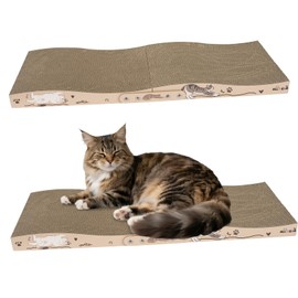 ALLGEAR 33"x13" Extra Large Cat Scratcher Lounge, Jumbo Corrugated Cardboard Scratching Pad for Large Cats, Wave Reversible Thick 2.2"–1.4", W/Catnip, Durable Cat Bed (2 XL Pads = 4 Medium Pads)
