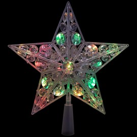 LED Lighted Battery Operated Color Changing Jeweled Star Christmas Tree Topper - 9.5"