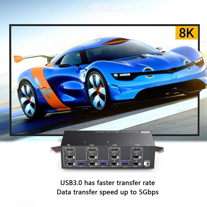 DisplayPort HD USB3.0 KVM Switch 8K At 60Hz 4K At