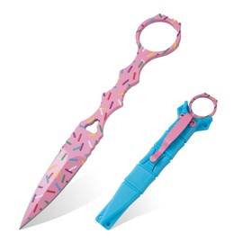 XXOK Actical Knife Portable Knife 7.0 Inch 440C Fixed Blade Knives Outdoor camping portable straight knife (pink)