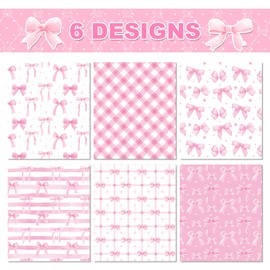 Jajajuegos 12 Sheets Pink Bow Wrapping Paper - 6 Styles (Floral, Plaid, Heart & Bow Patterns) Gift Wrap Paper for Girls’ Birthday, Bachelorette, Bridal Shower, Baby Shower (19.7''x27.6'')