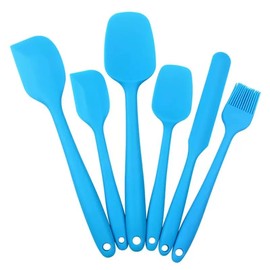 LAVORNICA Silicone Spatula Set, 6-Piece Silicone Pastry Scraper Set - Large & Small T-Spatulas, Scrapers, Oil Brush, Long Scraper - Non-Stick, Heat Resistant, Dishwasher Safe (Blue)
