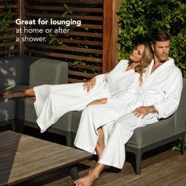 Boca Terry Womens Bath Robe, Soft Waffle Knit Robe, Long White Hotel Spa Robes, 2X White