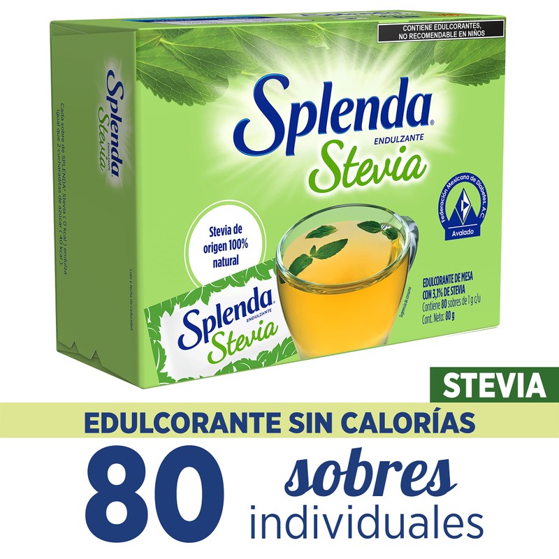 Splenda Stevia, Edulcorante de Mesa, 80 sobres de 1g c/u